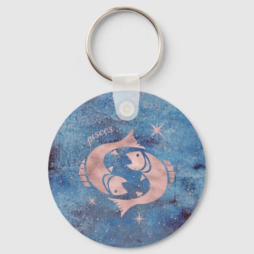 Pisces Zodiac Sign Keychain Round