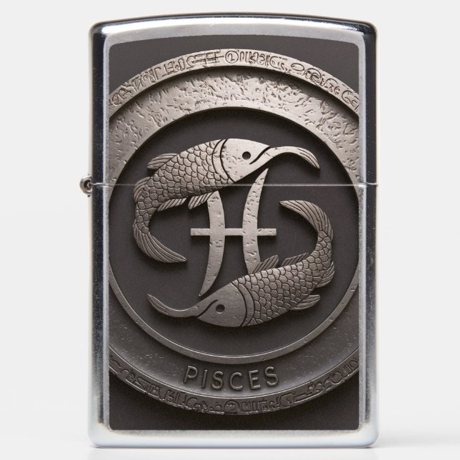 Pisces Zodiac Sign Metal Emblem #2 Zippo Lighter (Front)