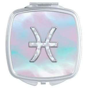 Pisces Zodiac Sign Mother of Pearl style Makeup Mirror