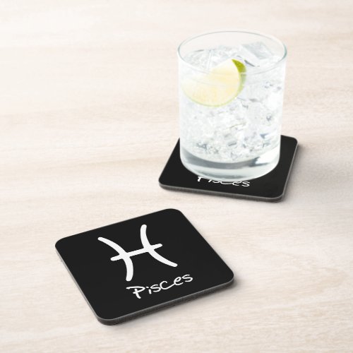 Pisces Zodiac Sign on Black Background Beverage Coaster
