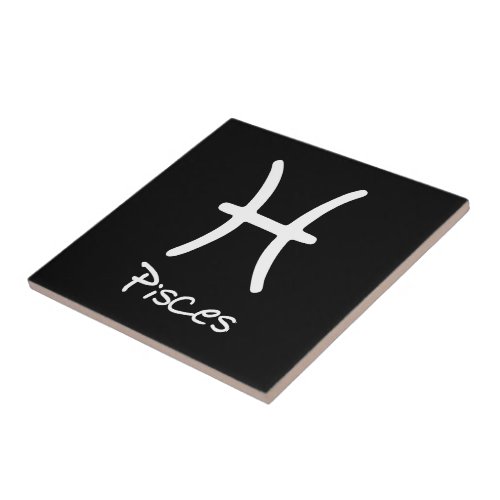 Pisces Zodiac Sign on Black Background Ceramic Tile