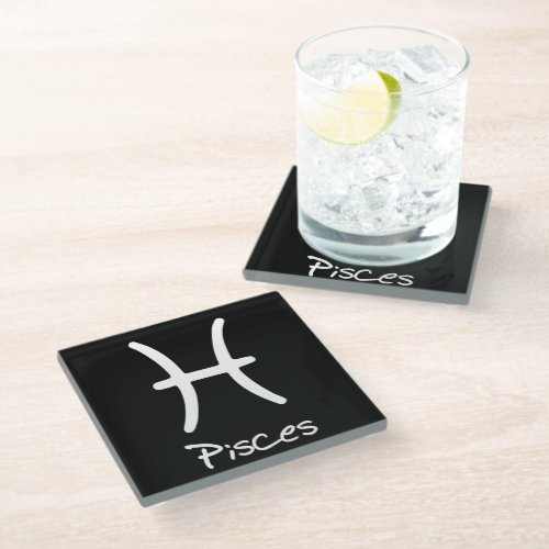Pisces Zodiac Sign on Black Background Glass Coaster