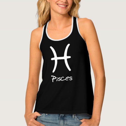 Pisces Zodiac Sign on Black Background Tank Top