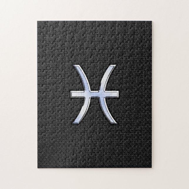 Pisces Zodiac Sign on Black Snake Skin Decor Jigsaw Puzzle (Vertical)