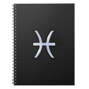 Pisces Zodiac Sign on Black Snake Skin Decor Notebook