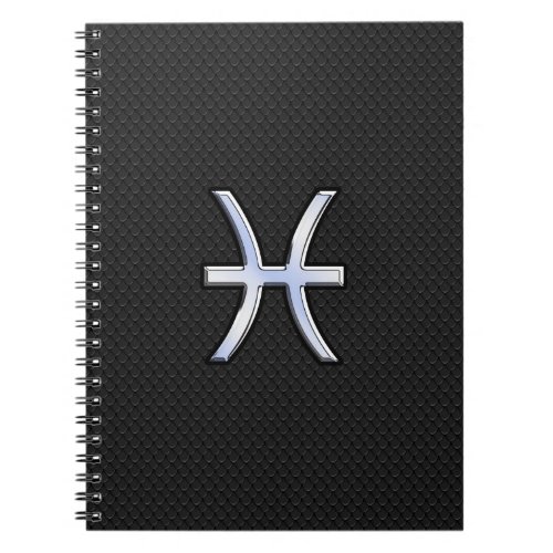 Pisces Zodiac Sign on Black Snake Skin Decor Notebook