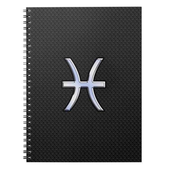 Pisces Zodiac Sign on Black Snake Skin Decor Notebook (Front)