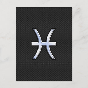 Pisces Zodiac Sign on Black Snake Skin Decor Postcard