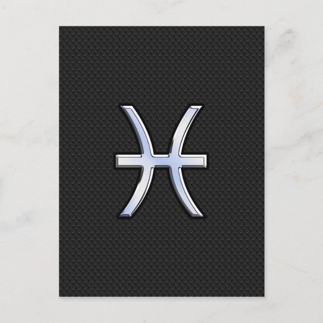 Pisces Zodiac Sign on Black Snake Skin Decor Postcard (Front)
