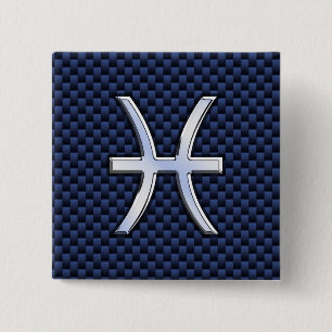 Pisces Zodiac Sign on Blue Carbon Fiber Decor Pinback Button