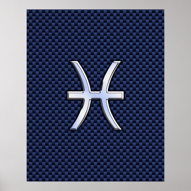 Pisces Zodiac Sign on Blue Carbon Fiber Print (Front)