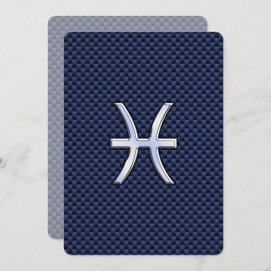 Pisces Zodiac Sign on Blue Carbon Fiber Print (Front/Back)