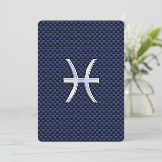 Pisces Zodiac Sign on Blue Carbon Fiber Print (Standing Front)