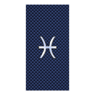 Pisces Zodiac Sign on Blue Carbon Fiber Print Card