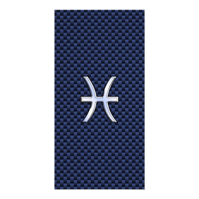 Pisces Zodiac Sign on Blue Carbon Fiber Print Card (Front)