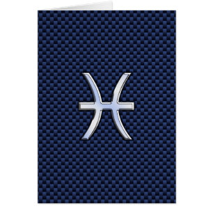 Pisces Zodiac Sign on Blue Carbon Fiber Print Cards