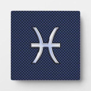 Pisces Zodiac Sign on Blue Carbon Fiber Print Plaque
