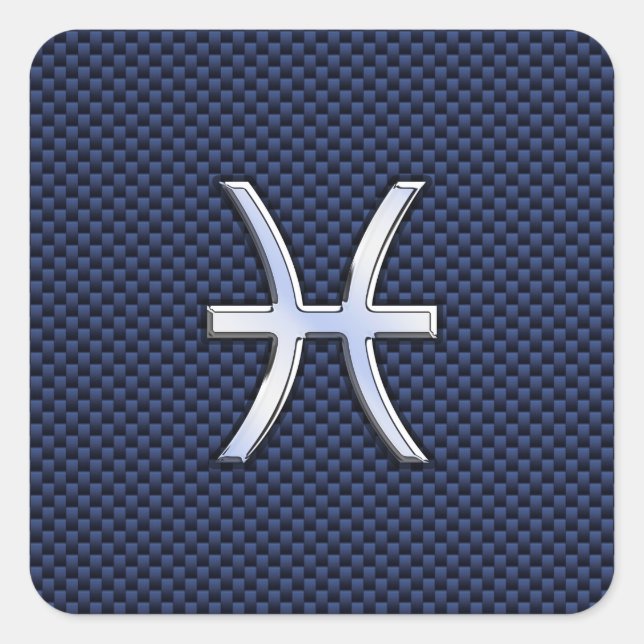Pisces Zodiac Sign on Blue Carbon Fiber Print Square Sticker (Front)