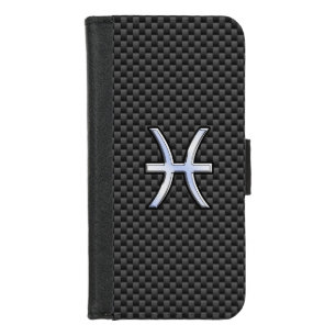 Pisces Zodiac Sign on Carbon Fiber Print iPhone 8/7 Wallet Case