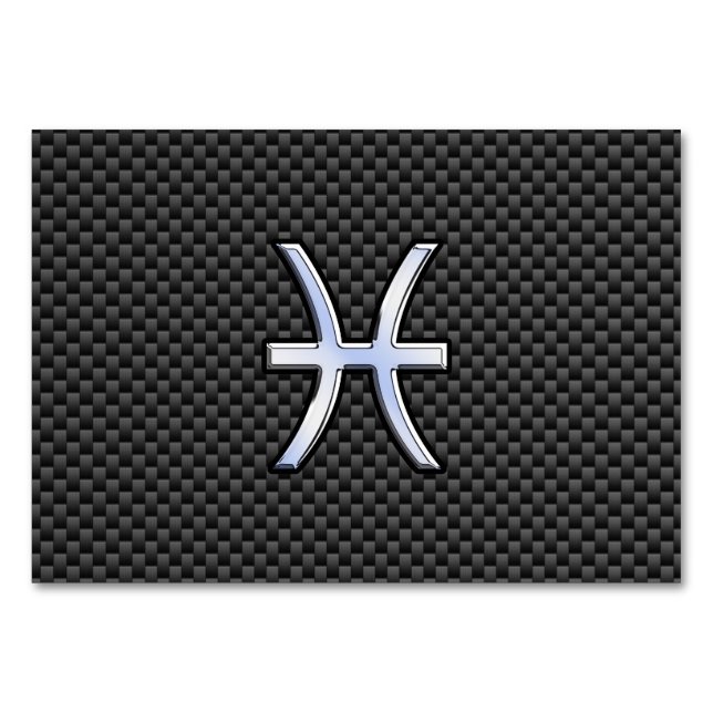 Pisces Zodiac Sign on Carbon Fiber Print Table Number (Front)