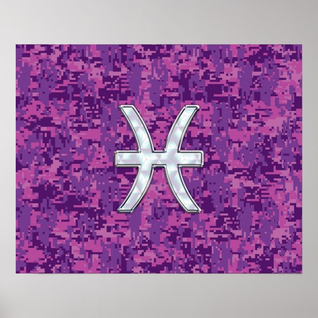 Pisces Zodiac Sign on Fuchsia Digital Camo (Front)