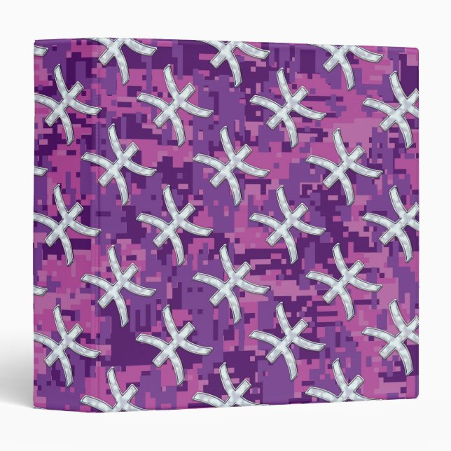 Pisces Zodiac Sign on Fuchsia Digital Camo 3 Ring Binder (Front/Spine)