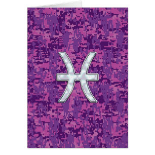 Pisces Zodiac Sign on Fuchsia Digital Camo Cards
