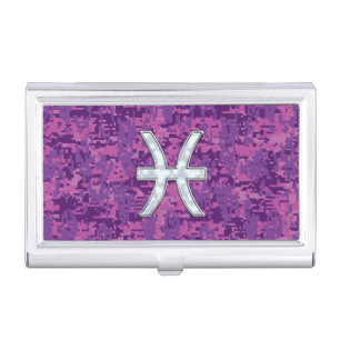Pisces Zodiac Sign on Fuchsia Digital Camo Case For Business Cards