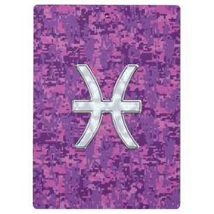 Pisces Zodiac Sign on Fuchsia Digital Camo Clipboard