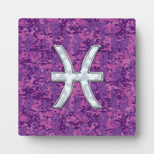 Pisces Zodiac Sign on Fuchsia Digital Camo Plaque