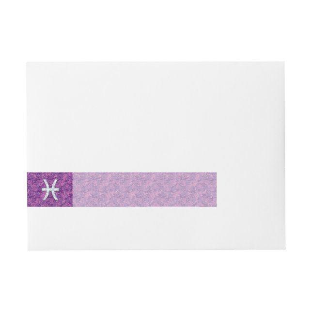 Pisces Zodiac Sign on Fuchsia Digital Camo Wrap Around Address Label (Front)