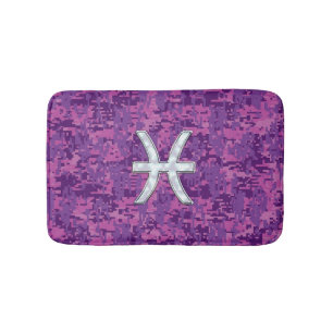 Pisces Zodiac Sign on Fuchsia Pink Digital Camo Bathroom Mat