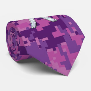 Pisces Zodiac Sign on Fuchsia Pink Digital Camo Neck Tie