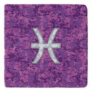 Pisces Zodiac Sign on Fuchsia Pink Digital Camo Trivet