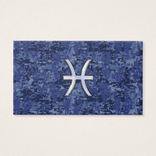 Pisces Zodiac Sign on Navy Blue Digital Camo