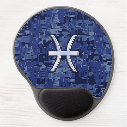 Pisces Zodiac Sign on Navy Blue Digital Camo Decor Gel Mouse Pad