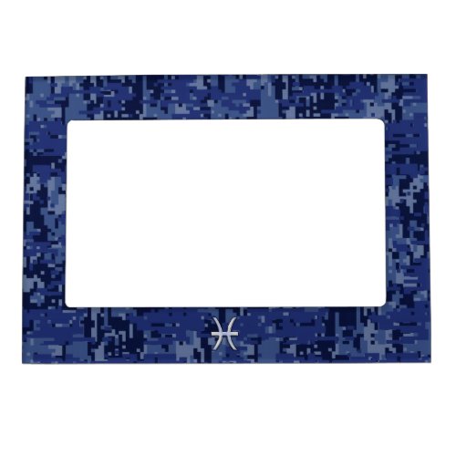 Pisces Zodiac Sign on Navy Blue Digital Camo Decor Magnetic Frame