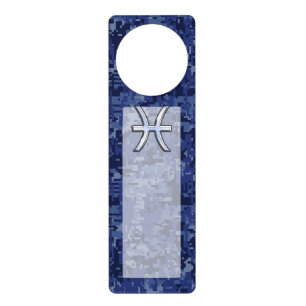 Pisces Zodiac Sign on Navy Blue Digital Camouflage