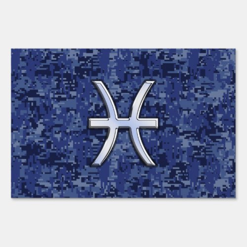 Pisces Zodiac Sign on Navy Blue Digital Camouflage