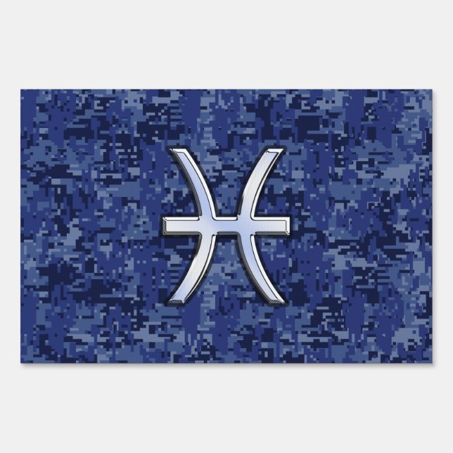 Pisces Zodiac Sign on Navy Blue Digital Camouflage (Front)