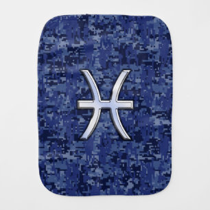 Pisces Zodiac Sign on Navy Blue Digital Camouflage Burp Cloth