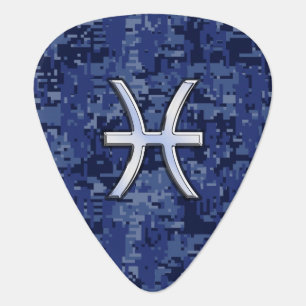 Pisces Zodiac Sign on Navy Blue Digital Camouflage Guitar Pick