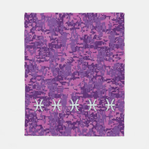Pisces Zodiac Sign on Pink Digital Camo Fleece Blanket