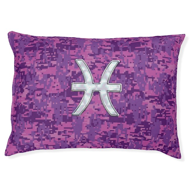 Pisces Zodiac Sign on Pink Digital Camo Pet Bed (Front)
