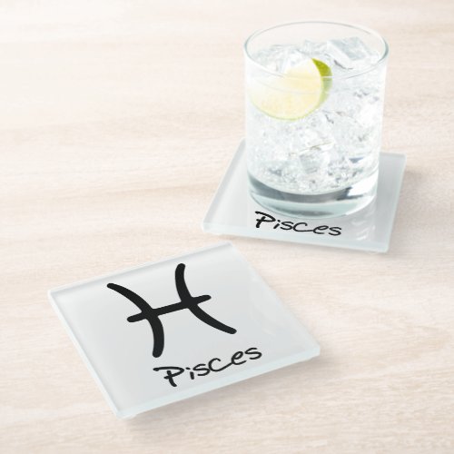 Pisces Zodiac Sign on White Background Glass Coaster