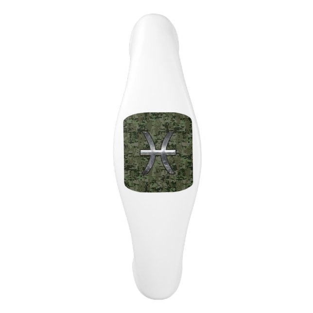 Pisces Zodiac Sign on Woodland Digital Camo Ceramic Cabinet Pull (Front)
