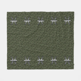 Pisces Zodiac Sign on Woodland Digital Camo Decor Fleece Blanket