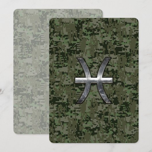 Pisces Zodiac Sign on Woodland Digital Camouflage (Front/Back)