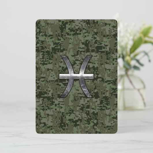 Pisces Zodiac Sign on Woodland Digital Camouflage (Standing Front)