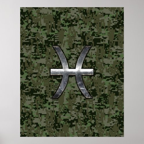 Pisces Zodiac Sign on Woodland Digital Camouflage